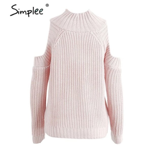 High-neck Off-shoulder  Sweater - Picture 2 of 7